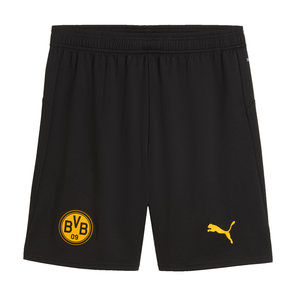2025/26赛季黑色多特蒙德（BVB）杯款运动裤，配有黄色多特蒙德（BVB）和彪马（Puma）标志，非常适合球迷穿着和运动。