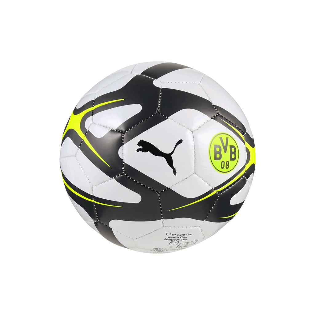 Questo mini pallone da calcio BVB Puma Culture, di colore grigio-argento con un accattivante design nero e giallo e il logo BVB 09, è l'accessorio perfetto per i tifosi.