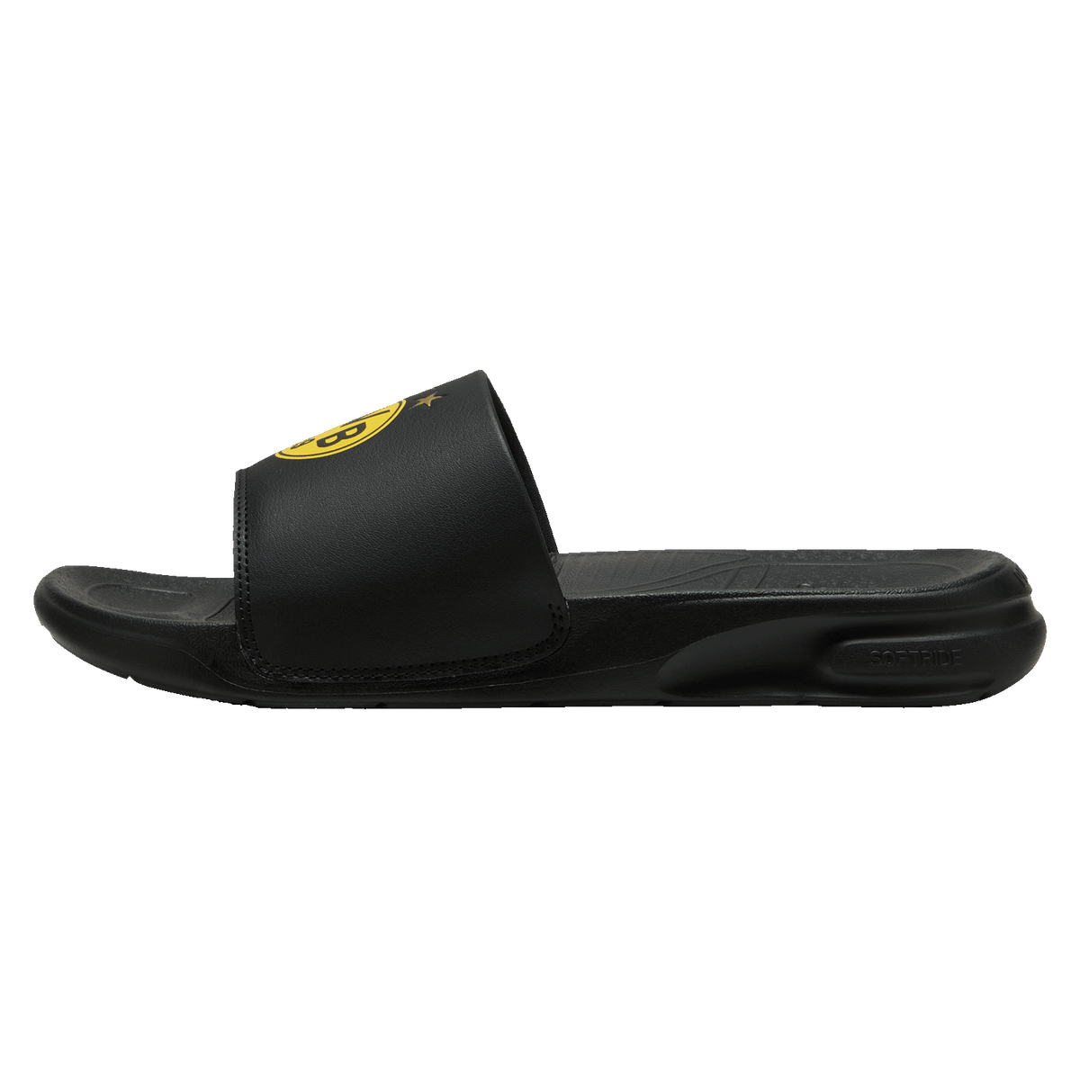 Ciabatte da bagno nere della linea BVB-PUMA Teamcat nei colori nero e giallo, con il logo giallo del BVB sul cinturino. Design comodo per l’estate.