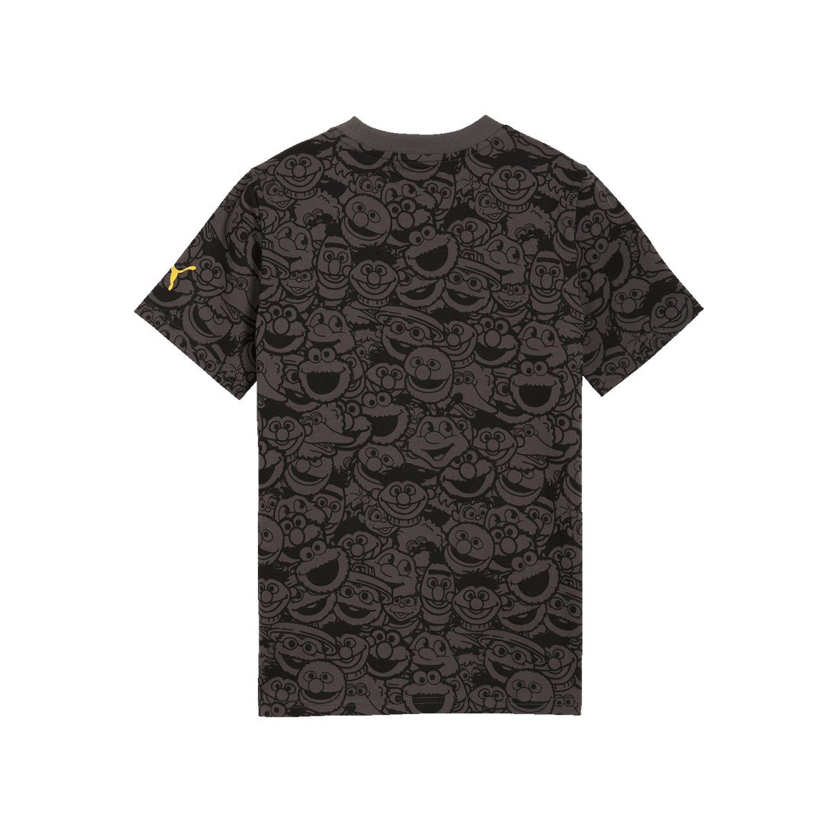 Schwarzes BVB Sesamstraße T-Shirt für Kinder mit einzigartigem Muppet-Muster, perfekt für junge Fans von Borussia Dortmund und der Sesamstraße.