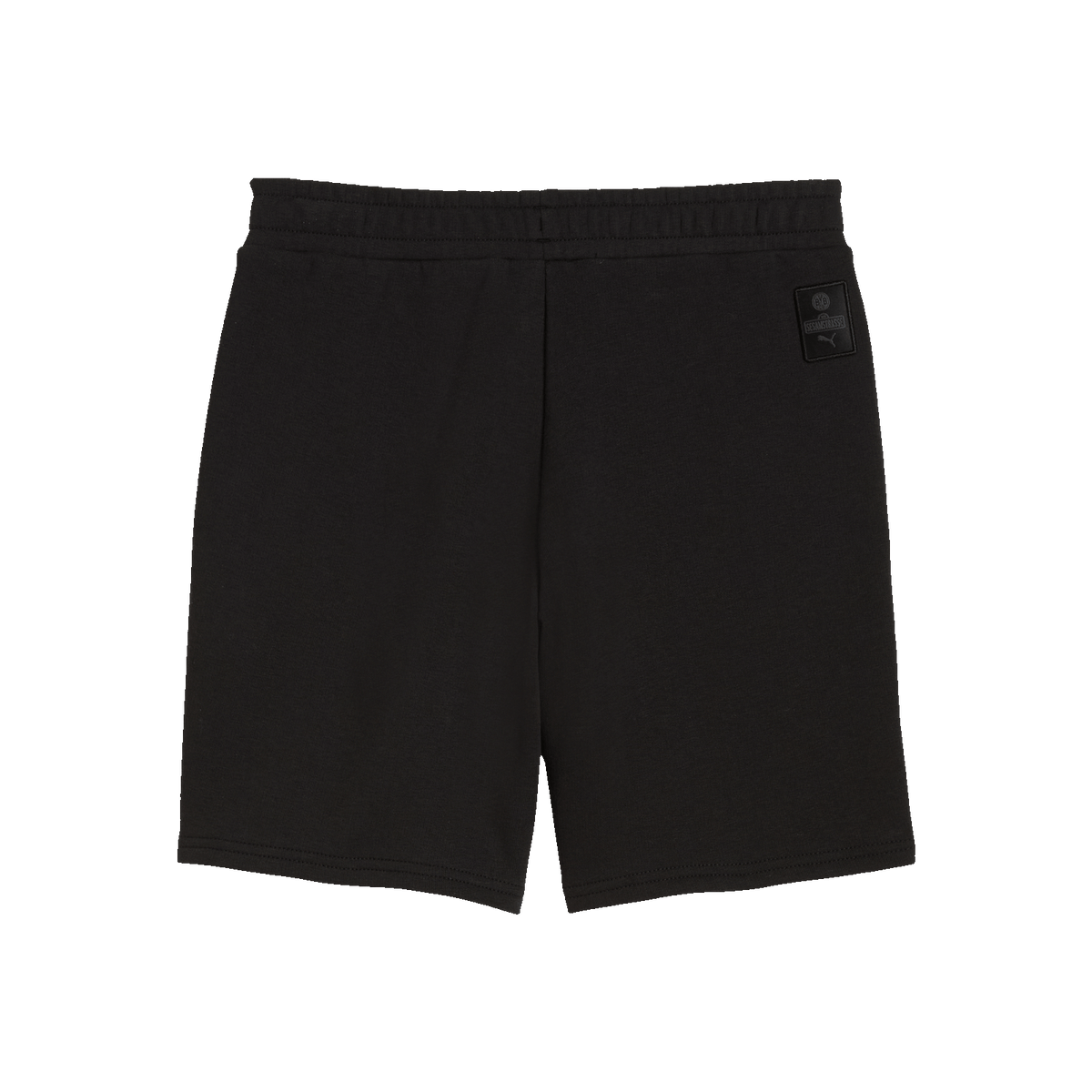 Schwarze BVB-Kinder-Shorts mit elastischem Bund. Sichtbares BVB-Emblem und PUMA-Logo auf der Vorderseite. Perfekt für sportliche Freizeitaktivitäten und Fans von Borussia Dortmund.