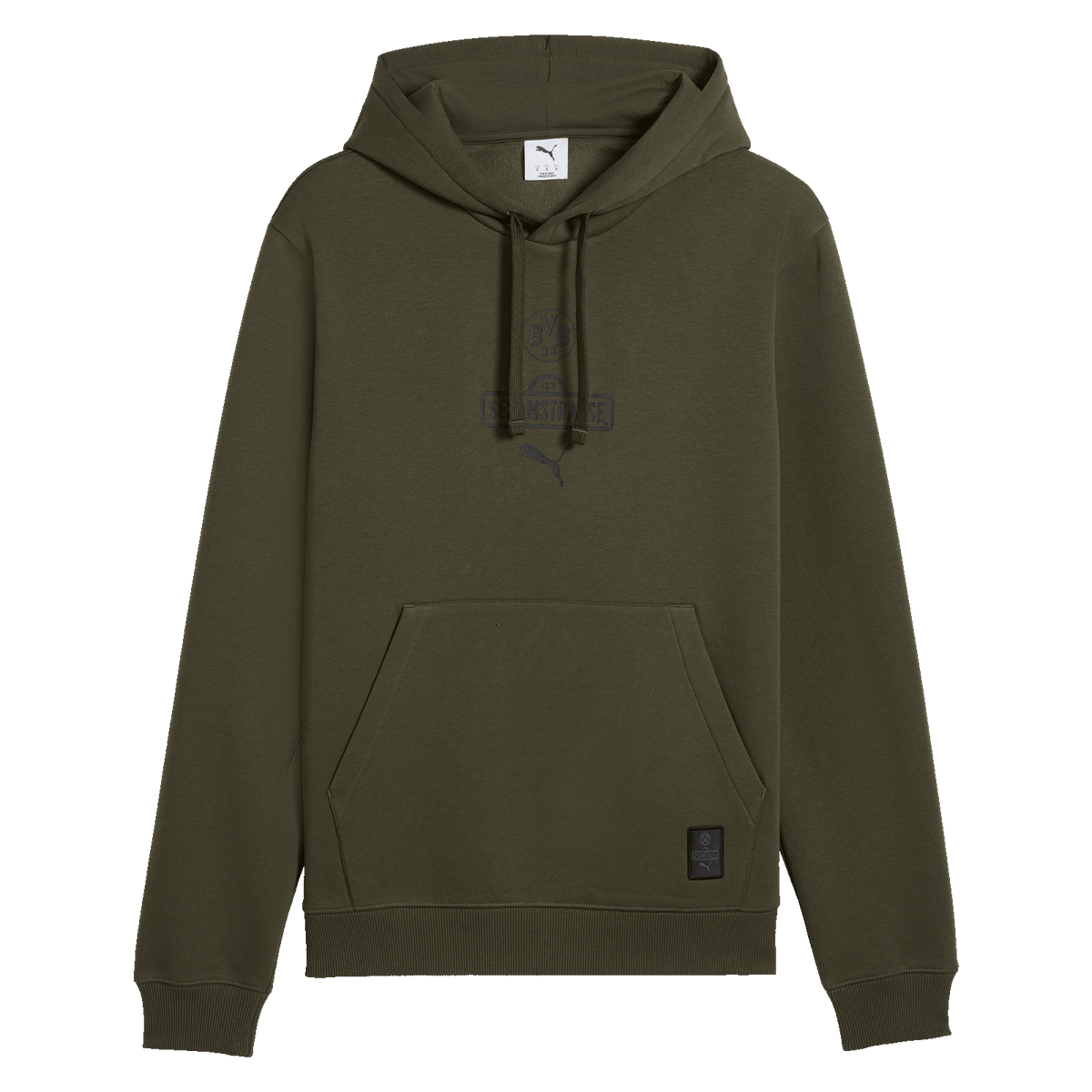 Olive-green men's hoodie from the BVB collection featuring a printed BVB logo, a soft hood, and a cozy kangaroo pocket—perfect for fans and casual wear.