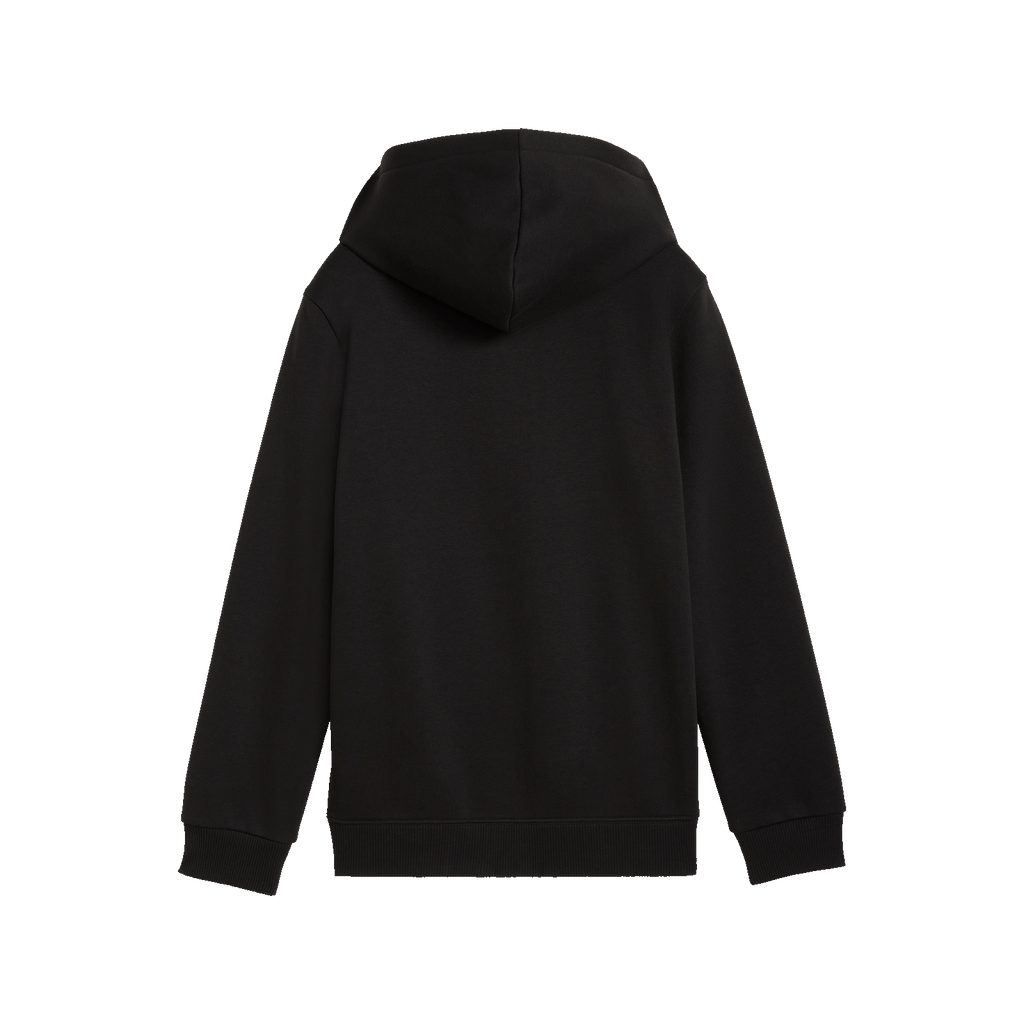Chaqueta de chándal negra para niños de la colección del BVB y Barrio Sésamo, con capucha y diseño sencillo; vista trasera.