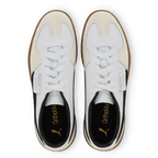 BVB Puma Palermo sneakers in white with black accents, an Ortholite sole, and high-quality craftsmanship—ideal as fan merchandise and casual footwear.