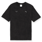 Black BVB Puma Ess Elevated T-shirt for women with short sleeves, featuring the BVB 09 logo and the Puma logo on the front—perfect for fans and casual wear.