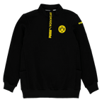 Sweat-shirt de travail noir du BVB avec écusson jaune du BVB, logo Puma et inscription « Workwear », idéal pour les supporters et comme tenue de travail.