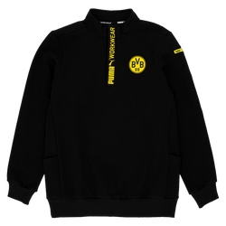 Schwarzes BVB-Arbeitssweatshirt mit gelbem BVB-Emblem, Puma-Logo und Workwear-Aufschrift, ideal für Fans und Arbeitskleidung.