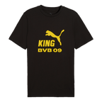 Black Borussia Dortmund T-shirt with a yellow "King" logo and "BVB 09" lettering—perfect for fans.