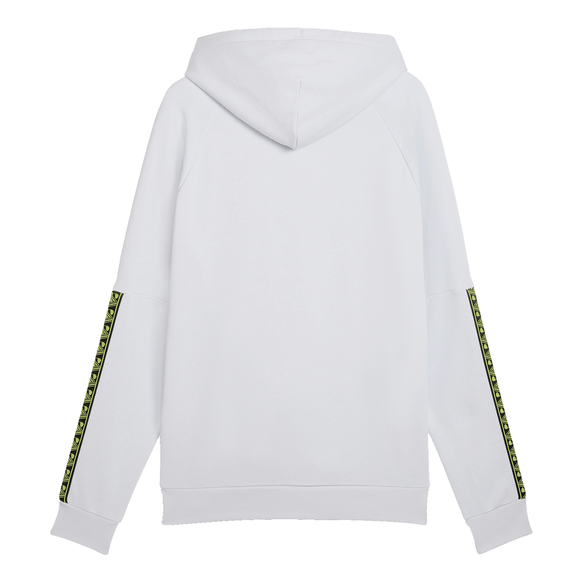 Der BVB King Hoodie in silber mit Kapuze und markanten BVB-Details an den Ärmeln, Rückansicht. Ideal für Fans von Borussia Dortmund.