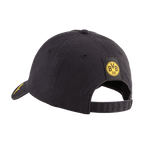Casquette noire BVB-PUMA aux couleurs noir et jaune, avec le logo BVB jaune à l'arrière et une sangle réglable, au design sportif pour les supporters.