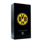 Elegante Geschenkbox des BVB mit Grauburgunder und auffälligem schwarzgelbem BVB-Logo, ideal für Fans.