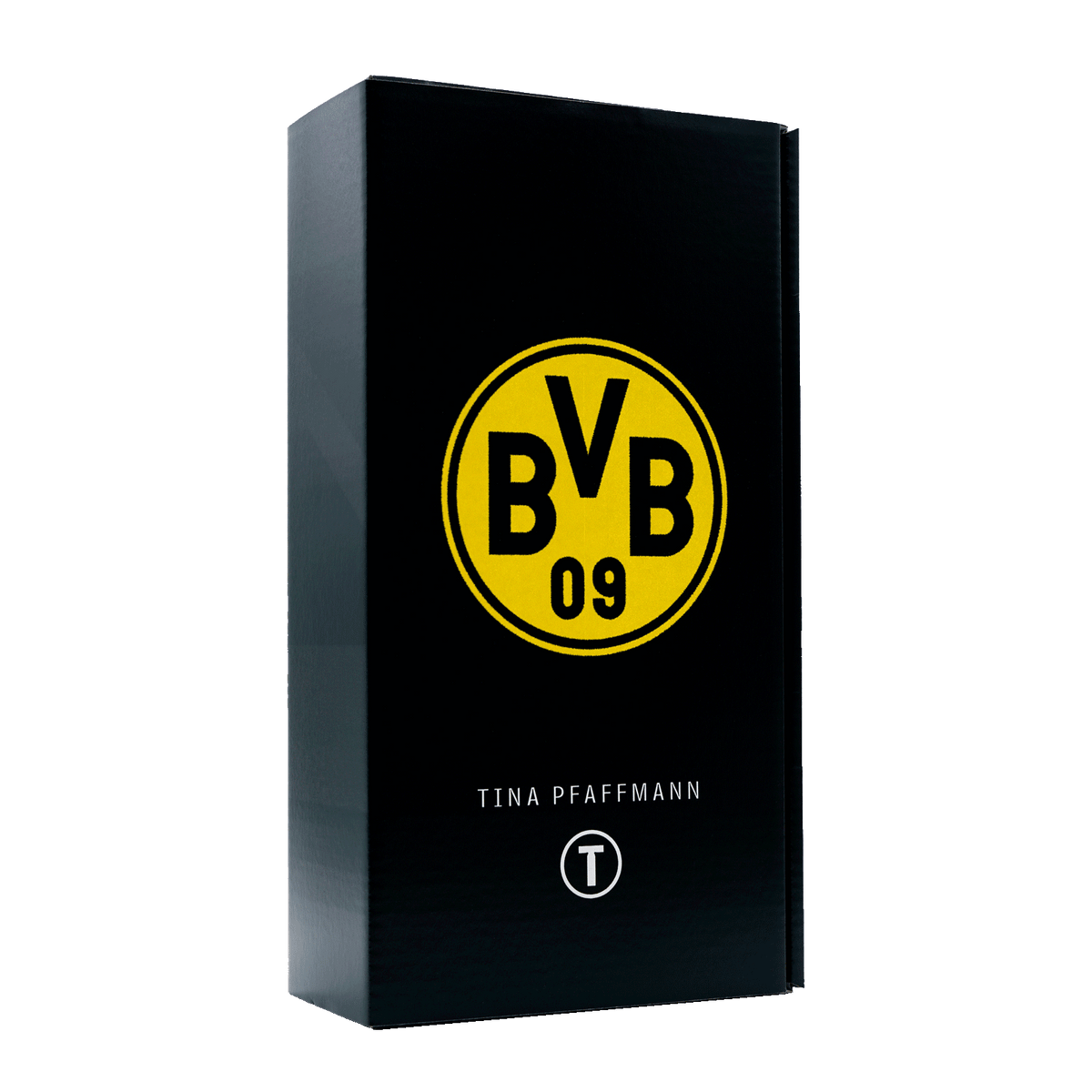 Elegante Geschenkbox des BVB mit Grauburgunder und auffälligem schwarzgelbem BVB-Logo, ideal für Fans.