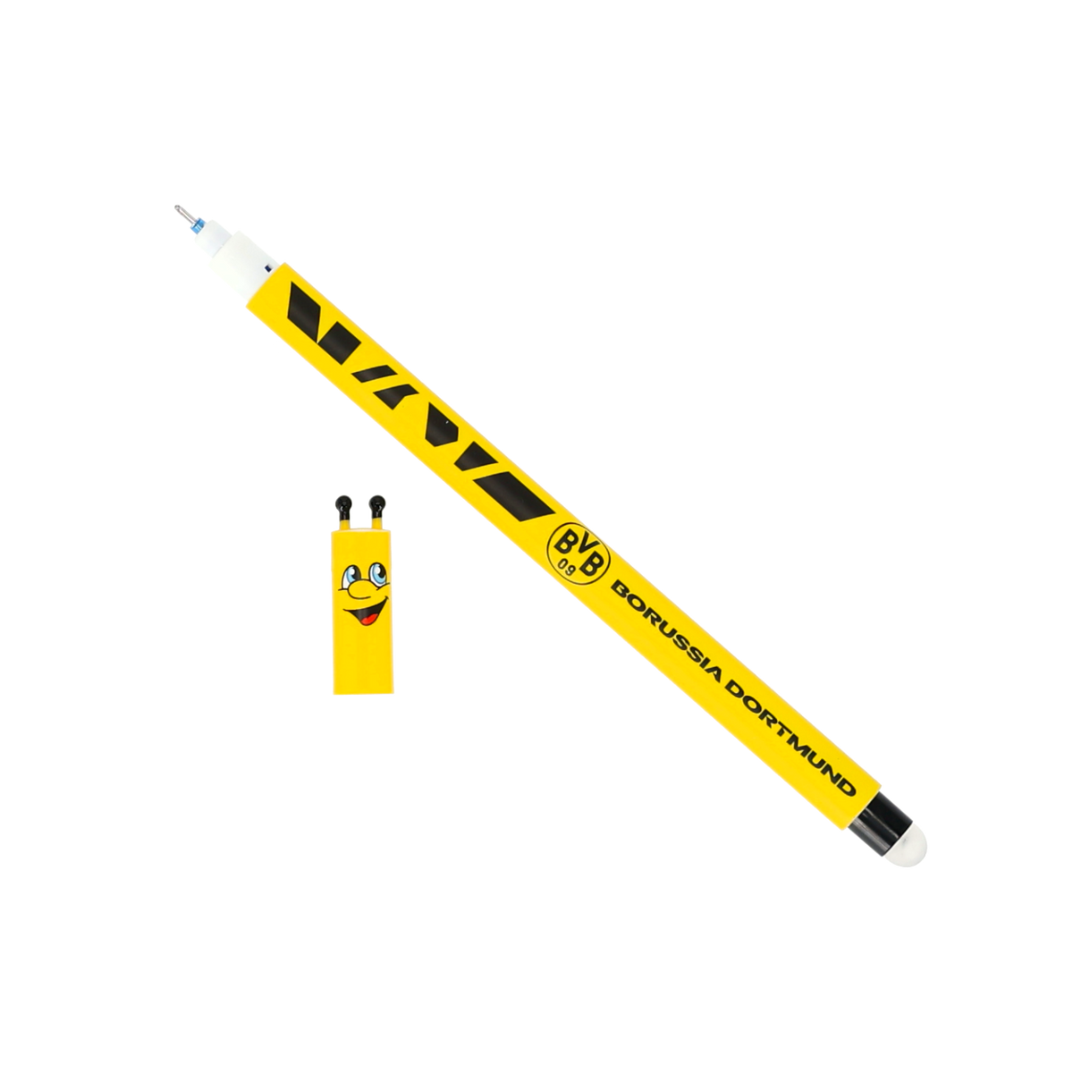 Penna gel cancellabile con design nero e giallo del BVB, con motivo EMMA e logo del BVB, ideale per i tifosi e gli appassionati di articoli di cancelleria.