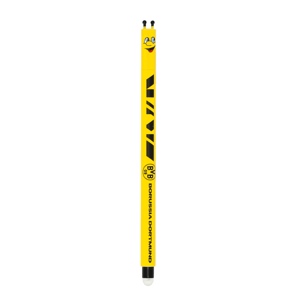 An erasable gel pen in the black-and-yellow BVB design, featuring an EMMA motif, the BVB logo, and the "Borussia Dortmund" lettering.