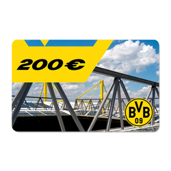 Vale por valor de 200 euros con diseño en negro y amarillo, el logotipo del BVB y una vista del SIGNAL IDUNA PARK.
