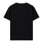 Schlichte Rückansicht eines schwarzen T-Shirts, minimalistisch gestaltet und ohne Muster.