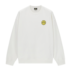 Weiße Vorderansicht eines Sweatshirts mit BVB-Emblem und schlichtem Design, perfekt für Fans von Borussia Dortmund.