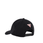 Vista posteriore di un cappellino nero della collezione BVB x Guess con logo GUESS bianco e rosso e chiusura regolabile.