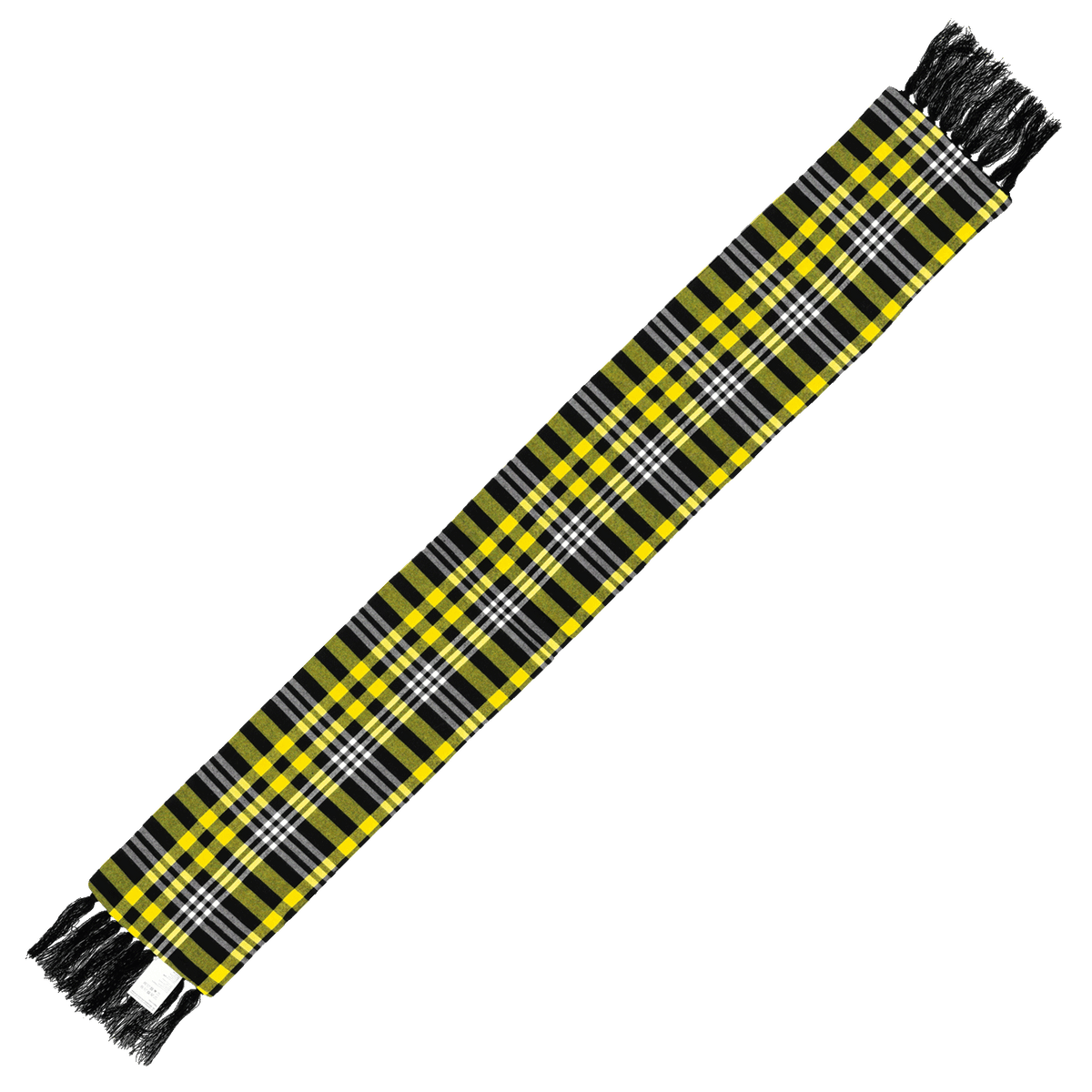 Classic BVB scarf in a checkered pattern in black and yellow with fringe—perfect for Borussia Dortmund fans.