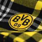 Bufanda del BVB con diseño a cuadros en negro y amarillo y el logotipo del BVB bordado, ideal para los aficionados del Borussia Dortmund.