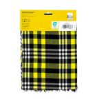 Bufanda clásica del BVB con diseño a cuadros en negro y amarillo, empaquetada, producto oficial para aficionados del Borussia Dortmund.
