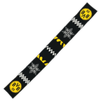 Schwarzgelber BVB-Schal mit Schneeflocken- und Zick-Zack-Motiven sowie BVB-Logo, ideal als Winterfanartikel.