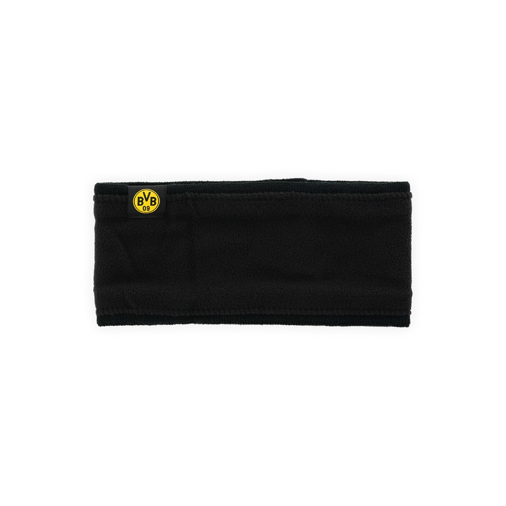 Schwarzes BVB-Winterstirnband aus weichem Material mit gelbem BVB-Emblem, ideal für kalte Tage.