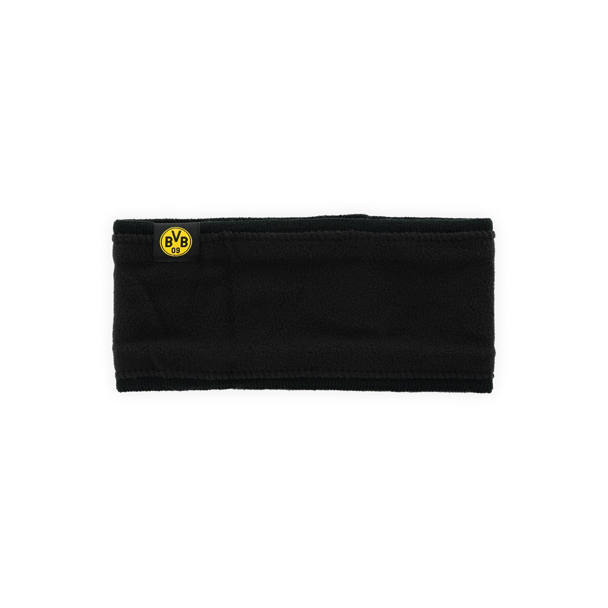 Schwarzes BVB-Winterstirnband aus weichem Material mit gelbem BVB-Emblem, ideal für kalte Tage.