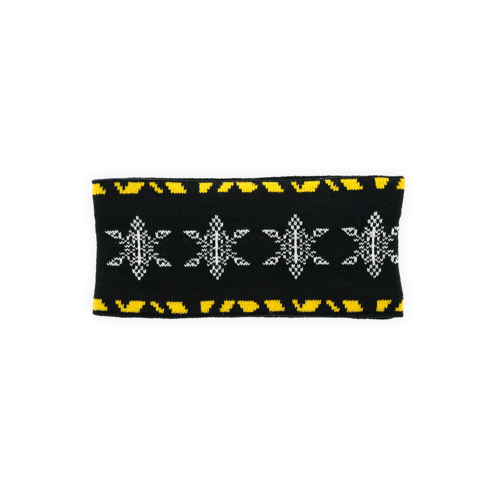 BVB-Winter-Stirnband in schwarzgelb mit gestricktem Muster, ideal für kalte Tage.
