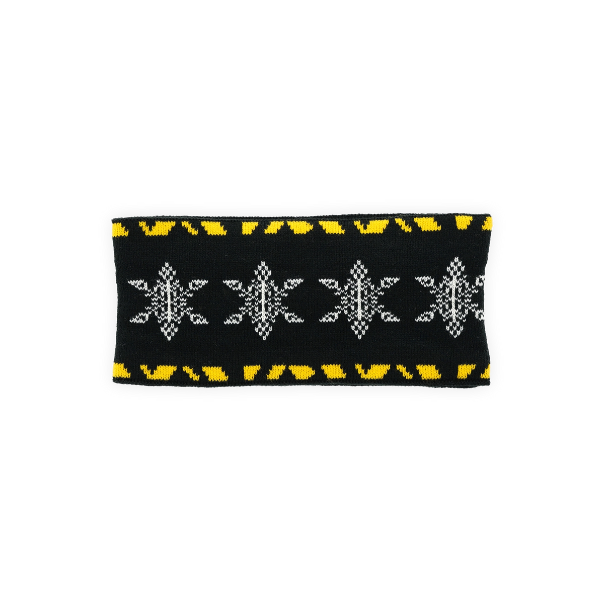 BVB-Winter-Stirnband in schwarzgelb mit gestricktem Muster, ideal für kalte Tage.