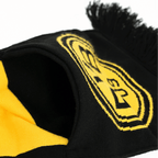 BVB fan scarf in a black-and-yellow retro design with the club logo and fringe—perfect for Borussia Dortmund fans.