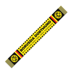Sciarpa del BVB nei colori nero e giallo con la scritta “BORUSSIA DORTMUND” e “Restiamo uniti e fedeli”, ideale per i tifosi del BVB.