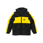 Chaqueta de invierno para niños en combinación de colores negro y amarillo, con el logotipo del BVB 09, capucha y cremallera, ideal para los días fríos.