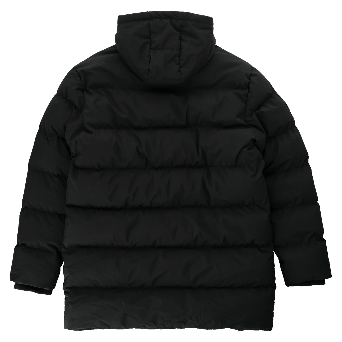 Parka nero BVB Essentials II, vista posteriore, con cappuccio e design trapuntato.
