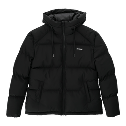 Chaqueta de invierno negra para mujer, de diseño sencillo, con capucha y un pequeño logotipo del BVB en el pecho, ideal para los días fríos.