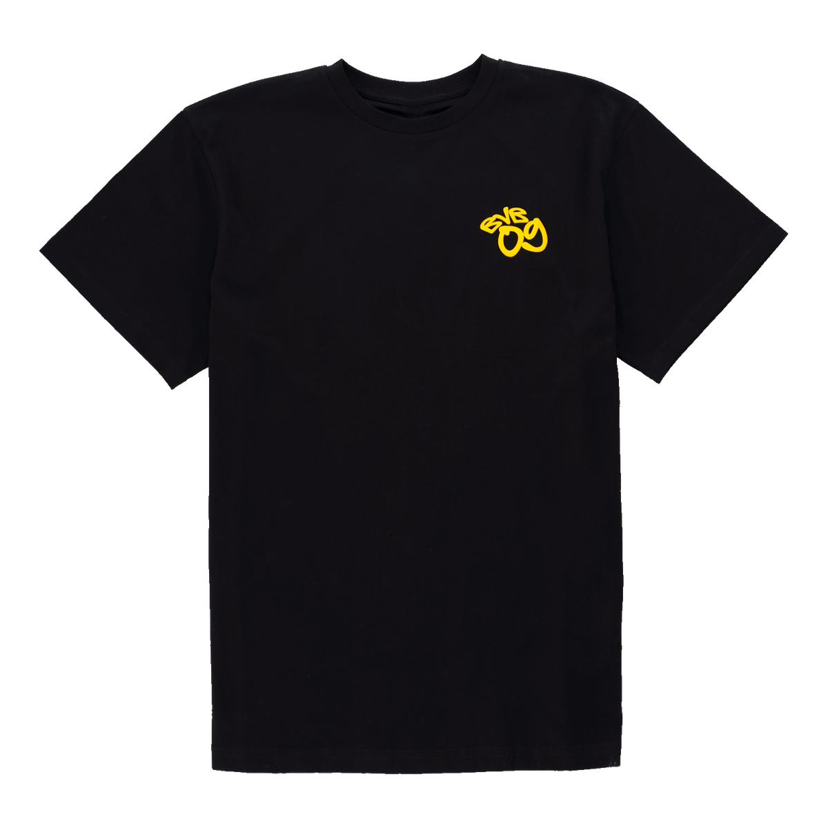 Schwarzes BVB T-Shirt mit gelbem BVB-Trinkhallen-Logo auf der Vorderseite in der Farbe schwarzgelb. Ideal für Fans von Borussia Dortmund.