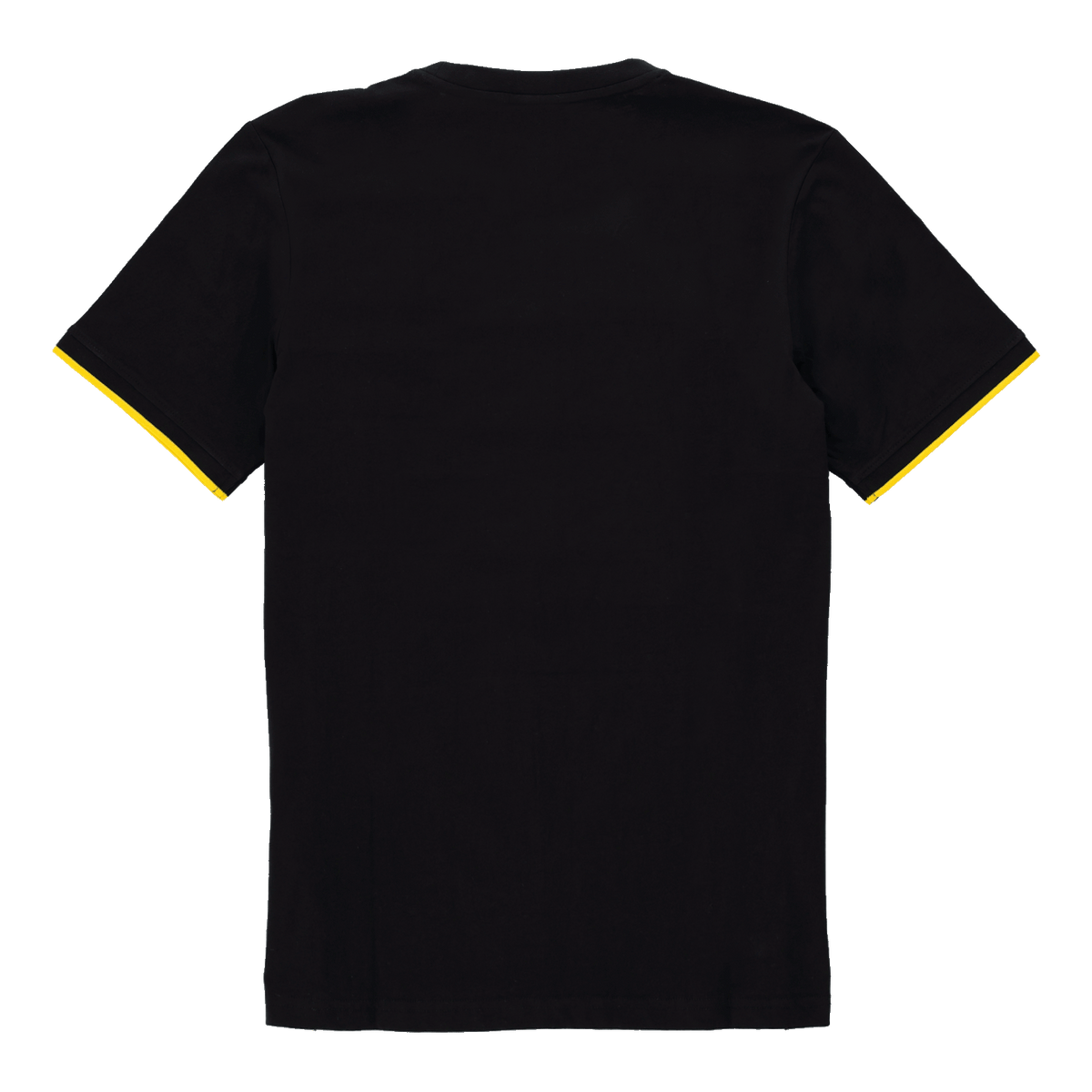Vue de dos d'un t-shirt noir de supporter du BVB issu de la collection Elements II, avec des poignets jaunes.