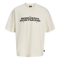 T-shirt BVB Essentials II beige, à manches courtes, avec l'inscription noire « Seit Borussia Dortmund 1909 » sur le devant. Parfait pour les supporters du Borussia Dortmund.