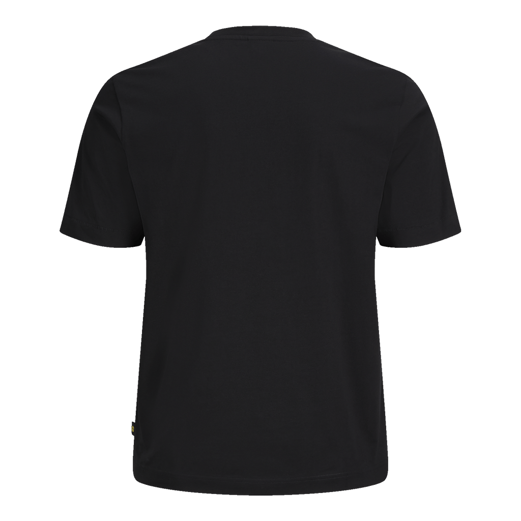 Una semplice maglietta nera della collezione BVB Essentials II vista da dietro. Perfetta per i tifosi del Borussia Dortmund.