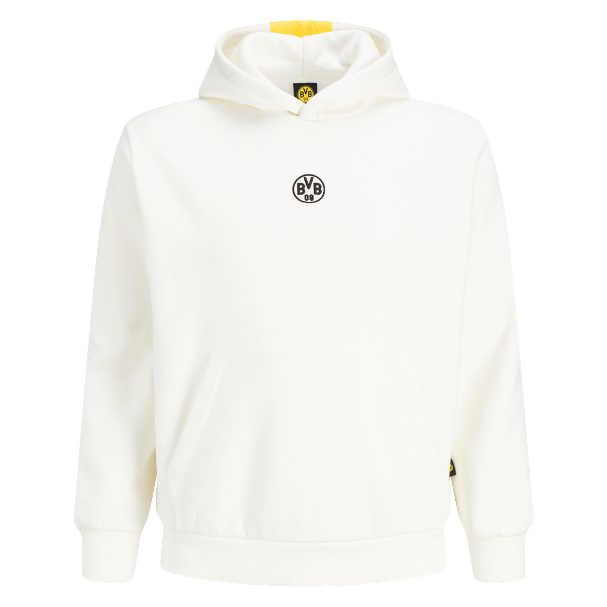Beiger BVB Hoodie Essentials II mit Kapuze und kleinem BVB 09-Logo auf der Brust, ideal für Fans und sportliche Freizeitkleidung