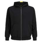 La giacca in felpa BVB Essentials II, nera, con cappuccio e cerniera, dal design semplice e con il logo sportivo del BVB sul petto, ideale per i tifosi del Borussia Dortmund.