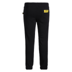 Pantalon de survêtement noir BVB Essentials II avec taille élastiquée, étiquette jaune « Borussia Dortmund » sur la poche arrière et bas de jambe étroit.