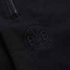 Pantalon de survêtement noir BVB Essentials II avec logo BVB 09 brodé et fermeture à glissière, idéal pour les fans du Borussia Dortmund.