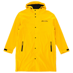 Impermeabile giallo della collezione BVB Essentials II con logo nero del Borussia Dortmund e cappuccio, ideale per le giornate piovose.