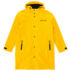 Impermeable amarillo de la colección BVB Essentials II con el logotipo negro del Borussia Dortmund y capucha, ideal para los días de lluvia.