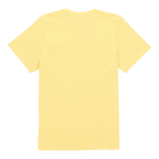 Die Rückansicht eines gelben kurzärmeligen T-Shirts, schlichtes Design.