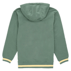 Rückansicht des BVB Hoodies Lifestyle in Duckgreen mit kontrastierenden gelben und weißen Detailstreifen.