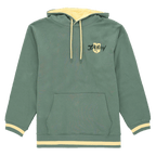 Grüner BVB Hoodie mit schwarzgelben Akzenten, Kängurutasche und BVB-Emblem auf der Brust, Vorderansicht.
