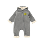 Combinaison grise pour bébé en polaire Teddy douce, avec capuche. Logo jaune du BVB sur le devant. Idéale pour les petits fans du Borussia Dortmund.