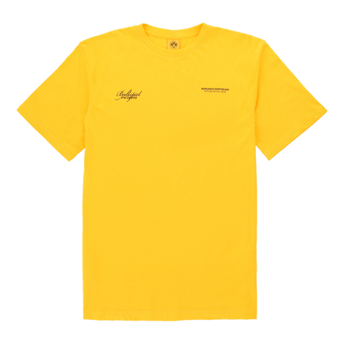 Gelbes T-Shirt des BVB mit klassischem Design, Ballspielverein-Logo und Borussia Dortmund Schriftzug, ideal für Fans.